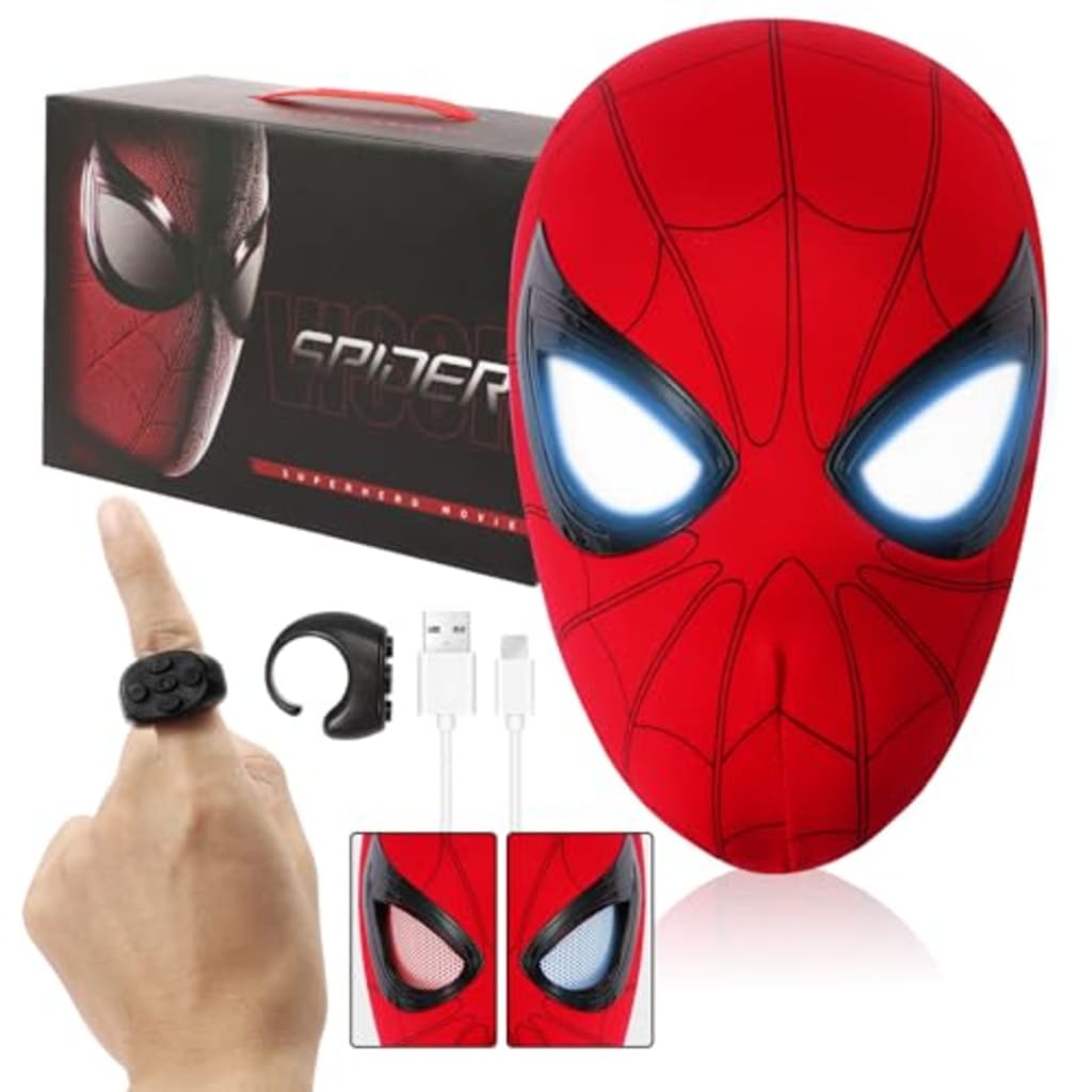 Spider Superhero Dynamic Mask - Remote LED Light & Moving Mech Eyes for Immersive Hero Experience, Nice Choice for Superhero Fans
